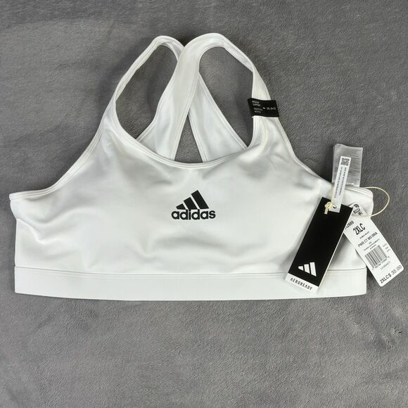 Adidas Sports Bra Womens Plus 2X White‎ PowerReact Train Medium-Support Bra new - Picture 1 of 11